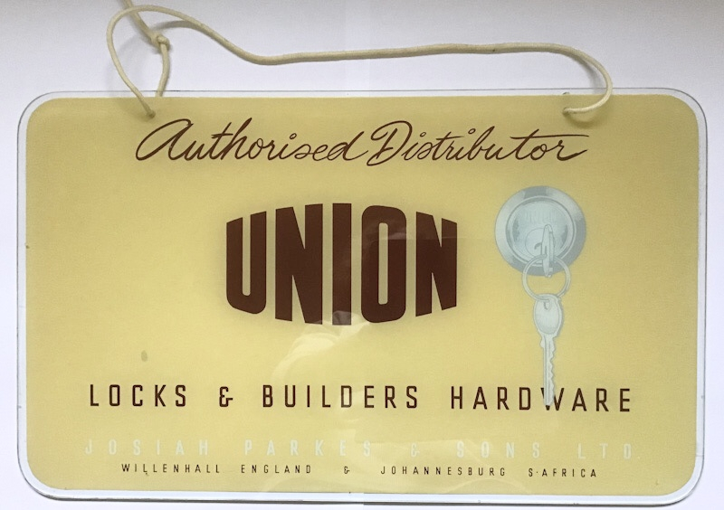Vintage glass Advertising sign Union Locks and Builders Hardware